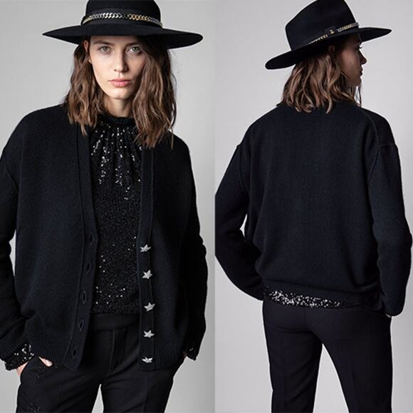NWT Zadig & Voltaire Mirka V-Neck Cardigan Women's Noir Size: Medium - Picture 1 of 9